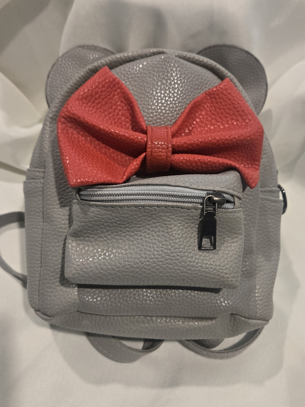Gray Mini Backpack with Red Bow Accent Mini
